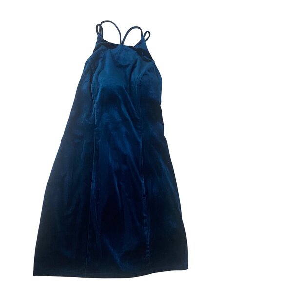 Blue Velvet Strappy Midi Dress By Dear Moon Size 7 Party Cocktail Holiday - Picture 1 of 15